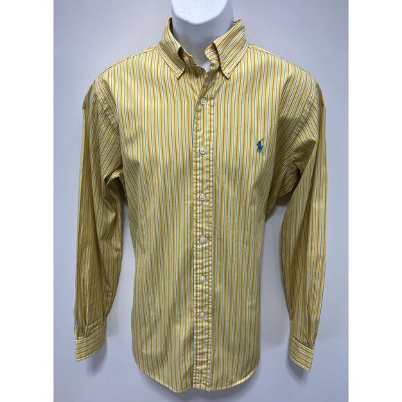 RALPH LAUREN CLASSIC FIT BUTTON UP LONG SLEEVE STRIPE YELLOW/BLUE SHIRT Medium - Picture 1 of 7